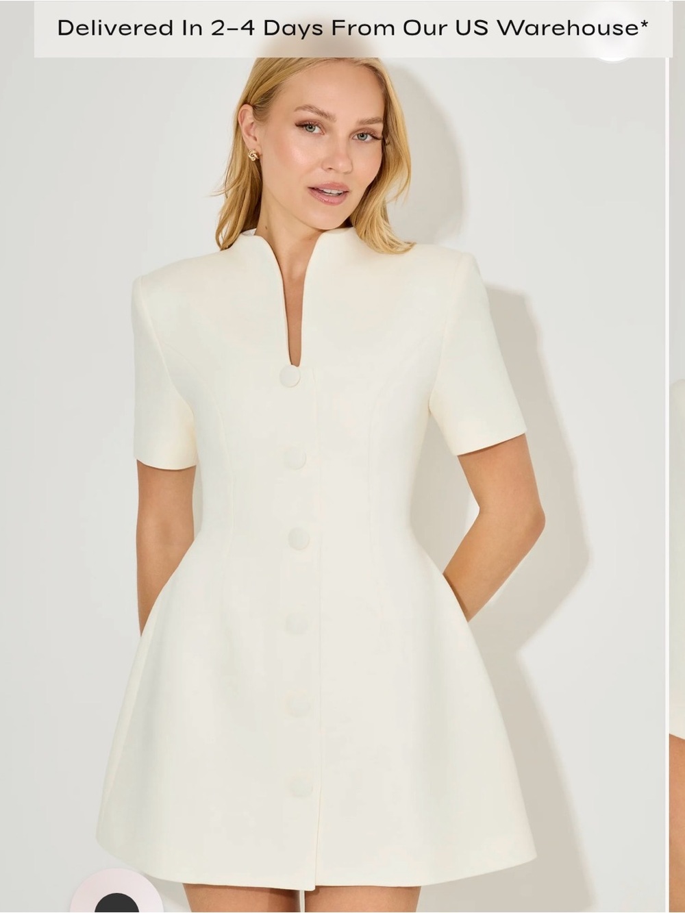 Women's Cream Short-Sleeve Notch-Neck Fit & Flare Dress